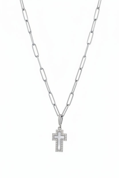 Cross Pendant on Paperclip Chain