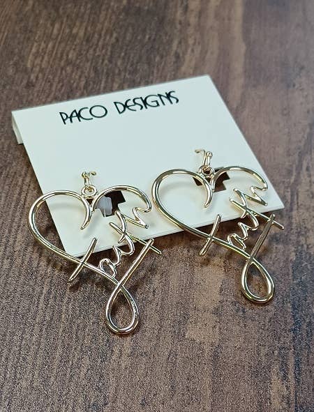 Faith in Love Heart Earrings- Gold