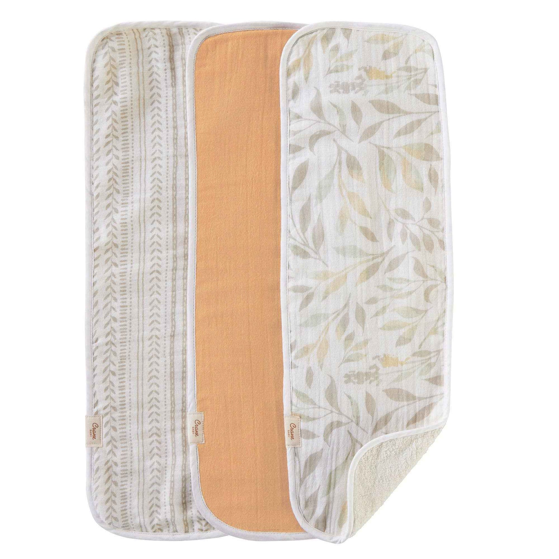 Crane Baby - Willow Copper Muslin & Terry Cloth Baby Burp Cloth (3 Pack)