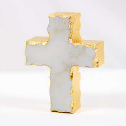 Cross Marble Decor   White/Gold   3x4x1