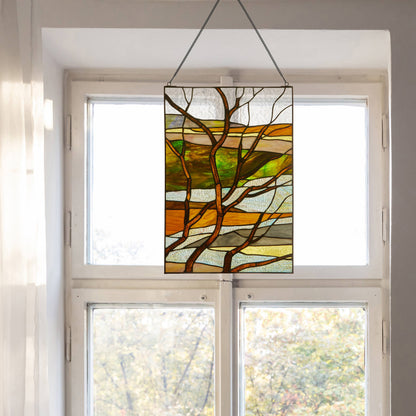 20"H Fall Treescape Stained Glass Window Panel