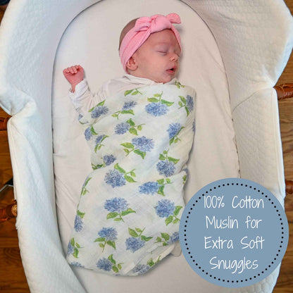 LollyBanks - You Had Me At Hydrangea Baby Muslin Swaddle Blanket