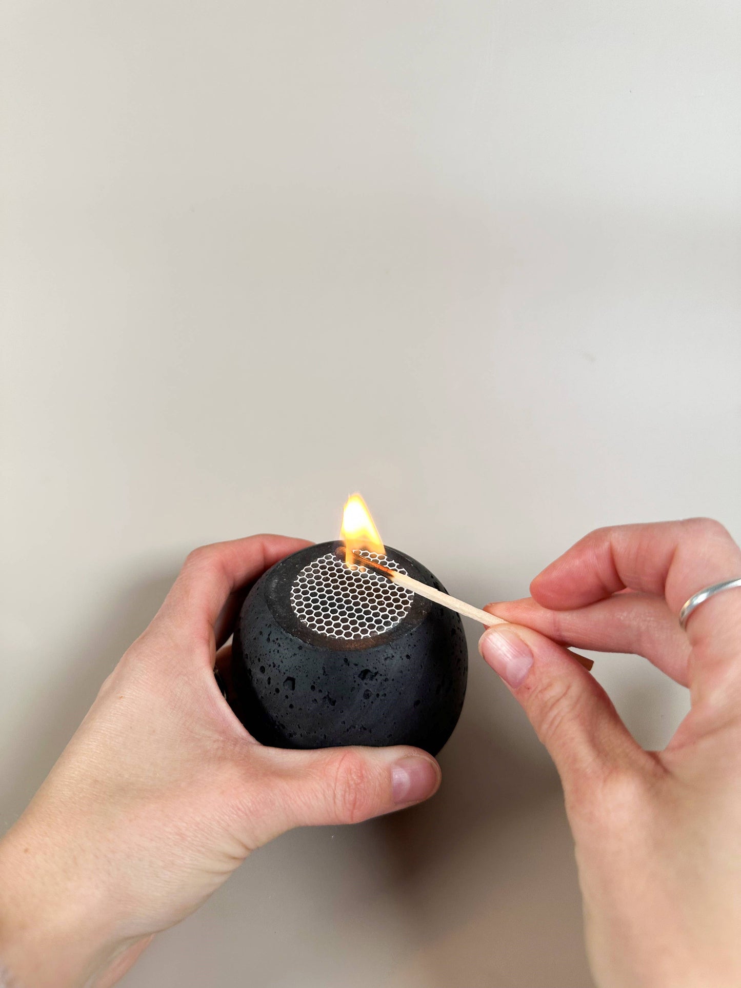 Travertine and Lava Rock Luna Match Holder