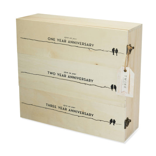 Newlyweds Anniversary Pine Wood Wine Bottle Gift Box