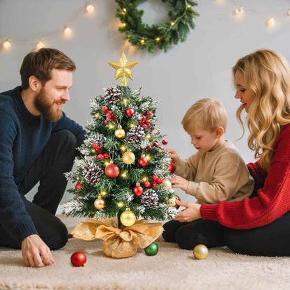 24" Tabletop Christmas Tree | Pre-Lit Lights and Ornaments