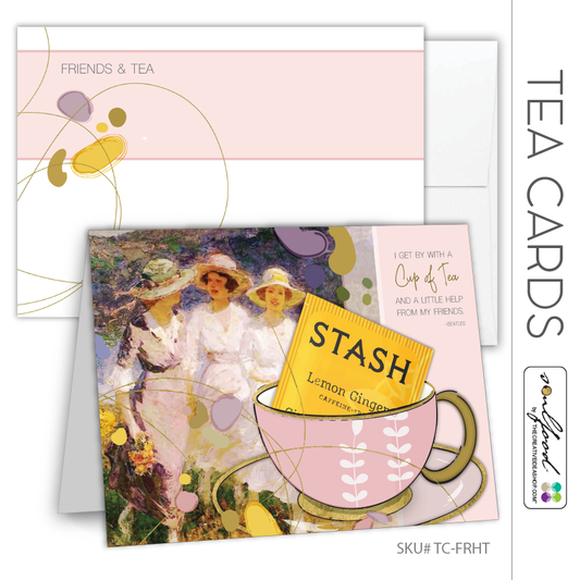 TEA GREETING Card w. REAL TEA BAG - Friends and a cup of Tea