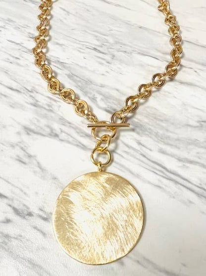 Anita K By Blushing Pink - Brushed Brass Circle Pendant Toggle Necklace