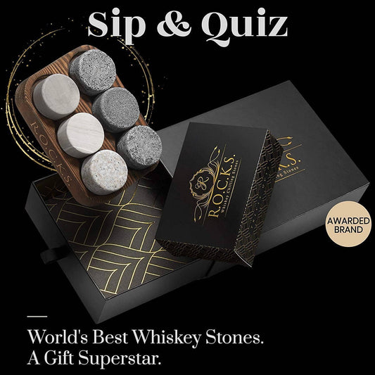 Piedras para enfriar whisky ROCKS - Set de regalo con preguntas y respuestas sobre whisky The Rocks