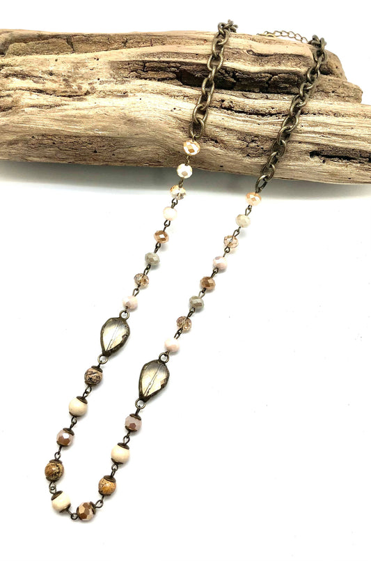 Necklace Antique Chain Jasper Link w/Tear Drop 25”w/2”ext.