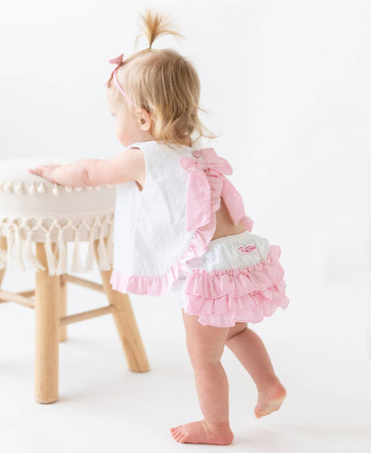 Baby Girl White & Pink Swiss Dot Swing Top & Bloomer Set