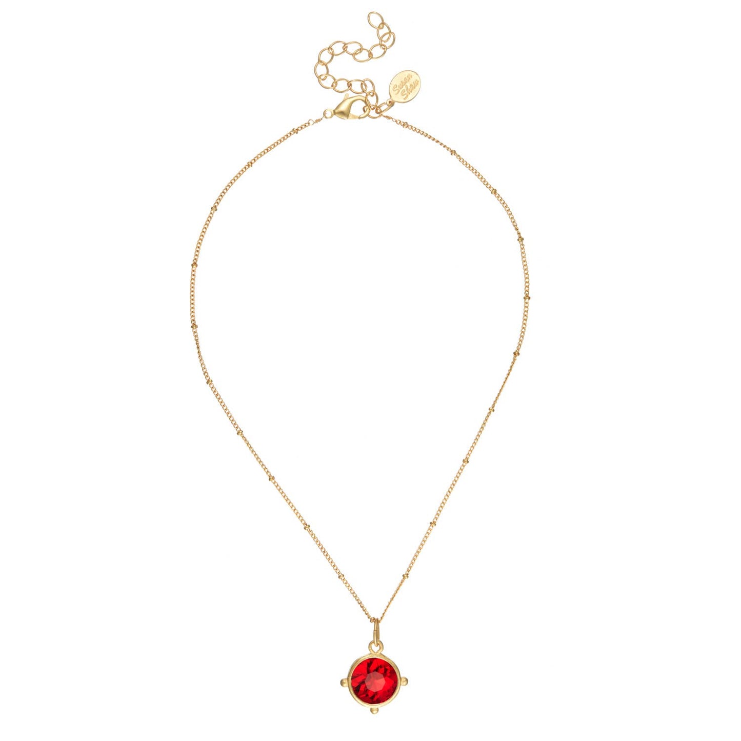 Susan Shaw - Red Round Crystal Dainty Chain Necklace