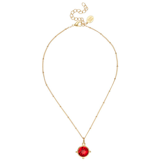 Susan Shaw - Red Round Crystal Dainty Chain Necklace
