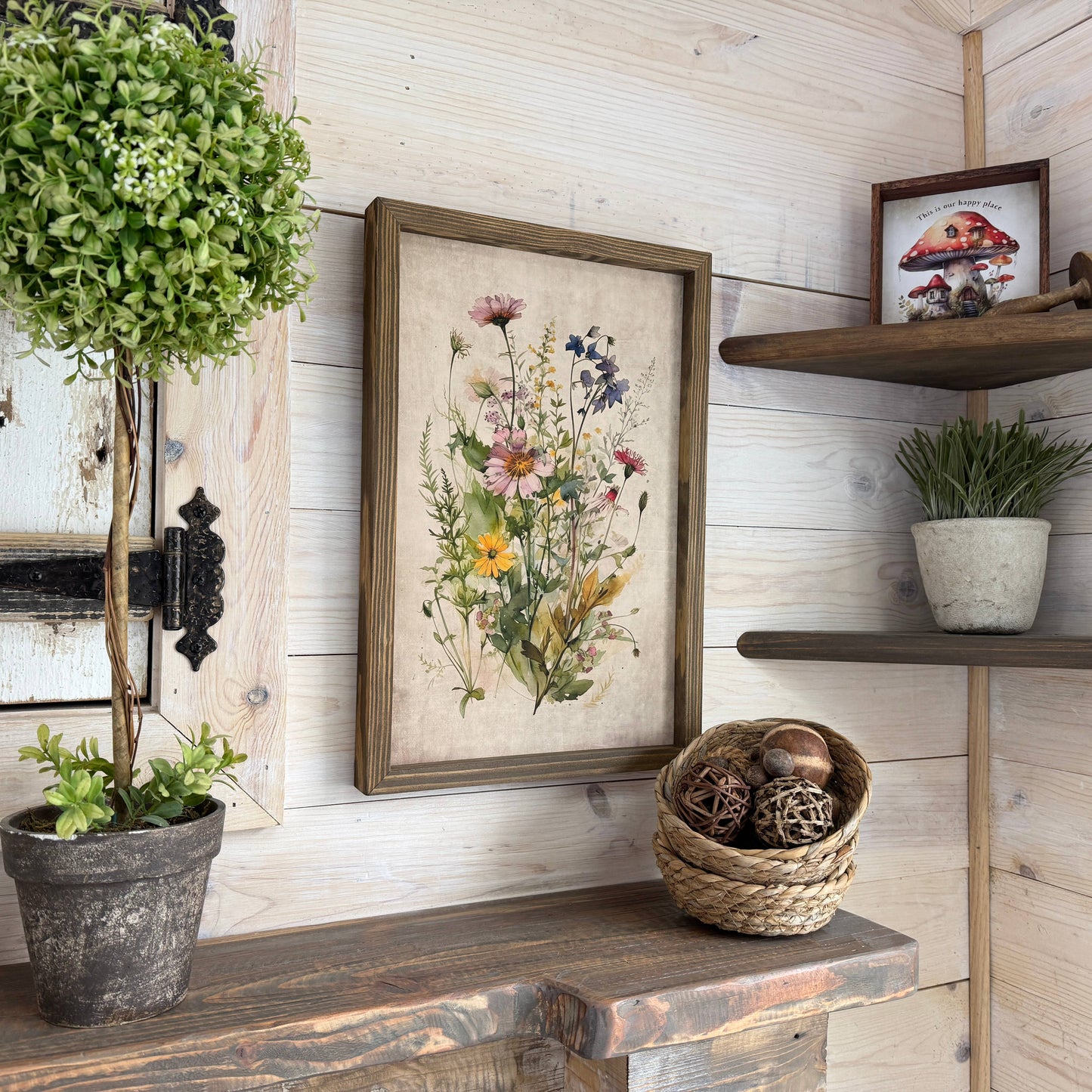 Gathered Wildflowers - Framed Flower Canvas Art -