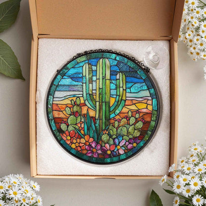 Cactus Stained Glass Suncatcher, Ideal Gift for Valentine