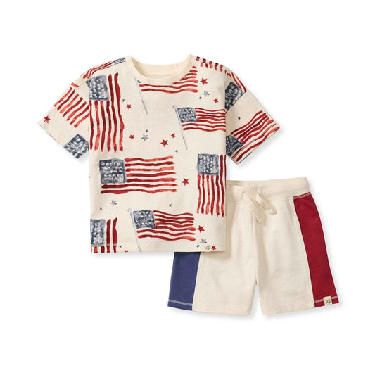American Flag Boy Tee & Shorts Set: 2T