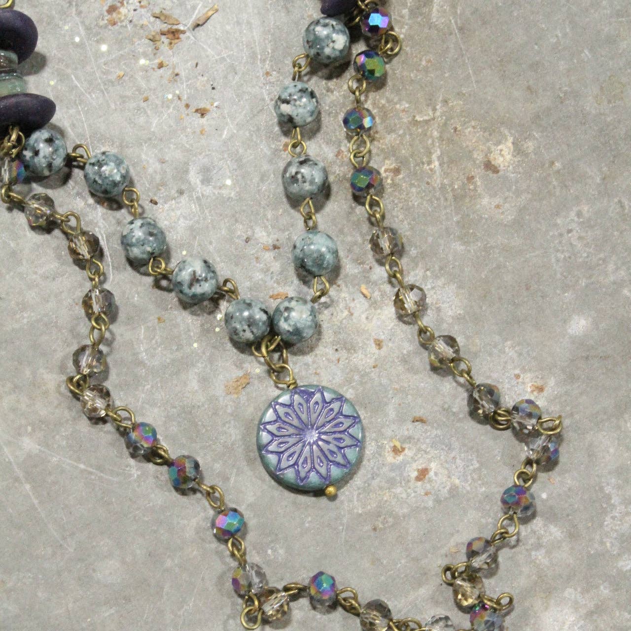 Cool Shades of Blue & Purple Glass Beaded Layered Necklace