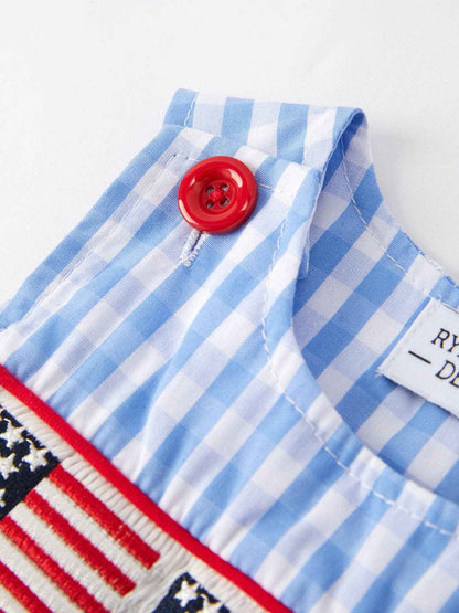 4th of july Flag Embroidery Smocking Boys Romper: 3M