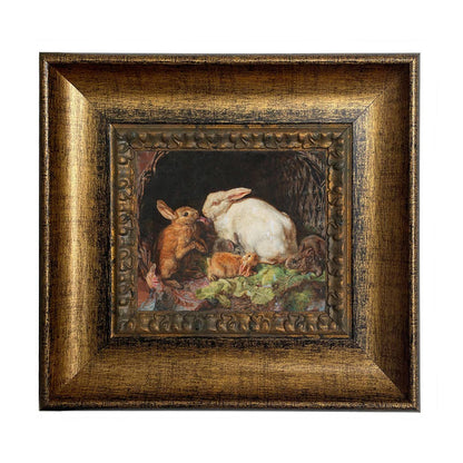 Hares and Young Framed Painting Print on Canvas