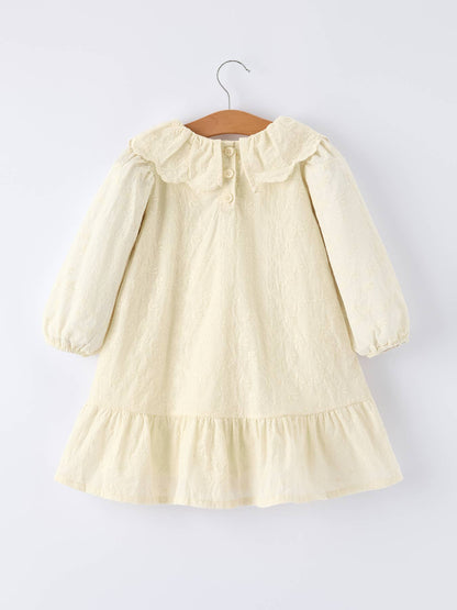 Long-Sleeved Embroidered Baby Doll Collar Dress