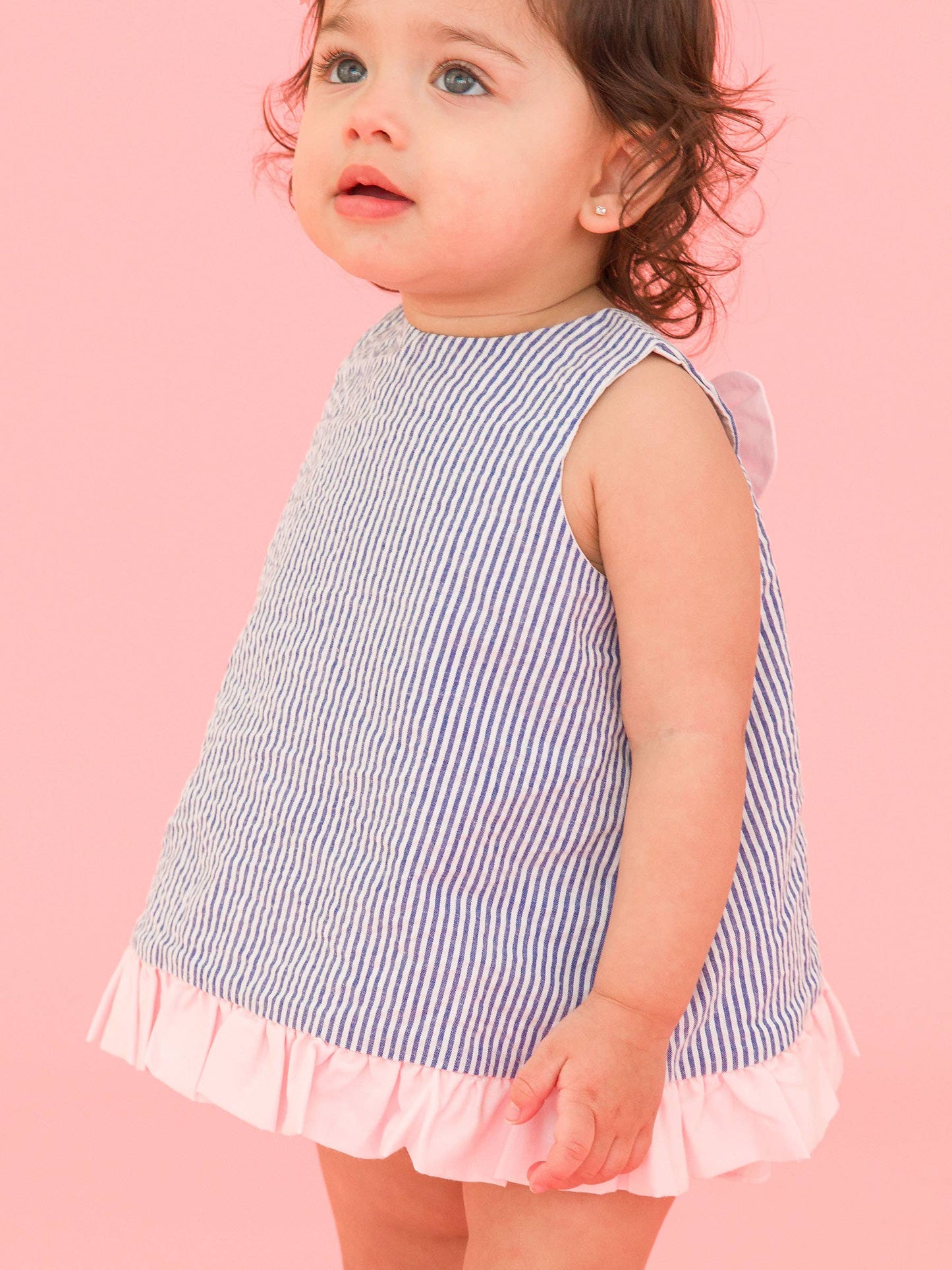 Baby Girls Blue Seersucker Ruffle Swing Top & Bloomer