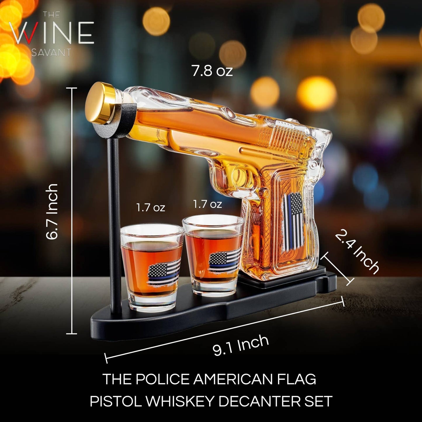 Police Flag Gifts for Men, Dad, Father Whiskey Decanter Set