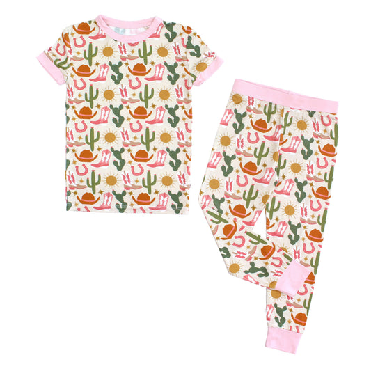Conjunto de pijama de manga corta con pantalones de bambú para niños Hey Y'all Western