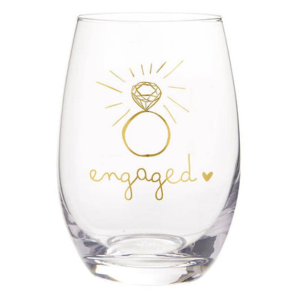 Gold Foil Stemless Wine Glass - Engaged
