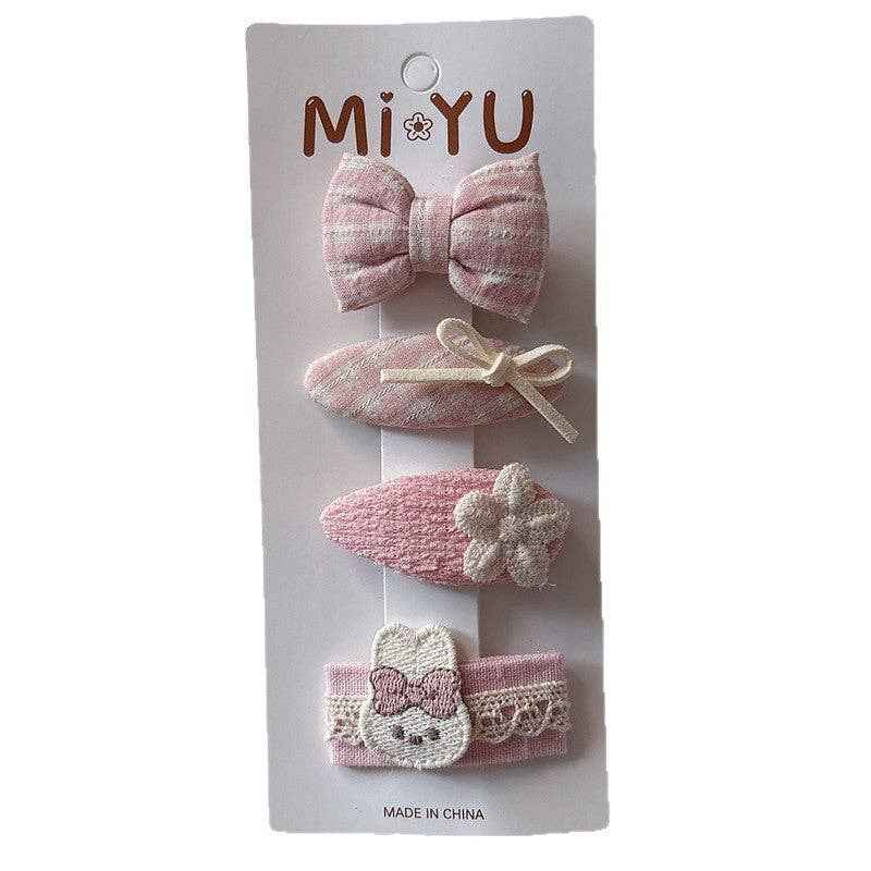 Chic Pink Fabric Bow Hair Clips for Girls: 1-Floral Bow Set