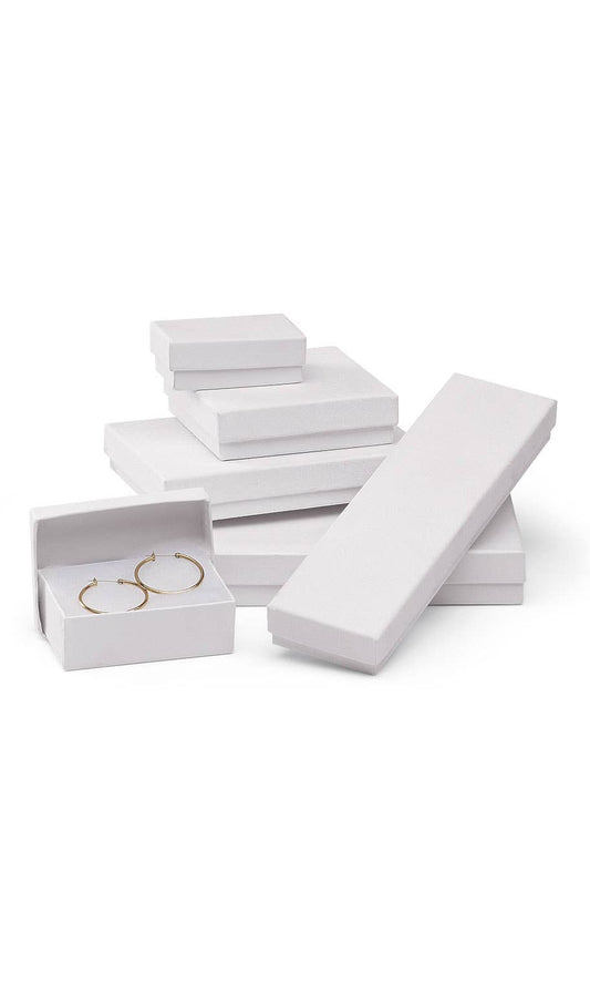 Cotton-Filled Jewelry Boxes Assortment Set: White Embossed / Case of 75 / Assorted