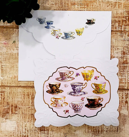 Tea Cups Embossed, Die-cut Boxed Note Cards