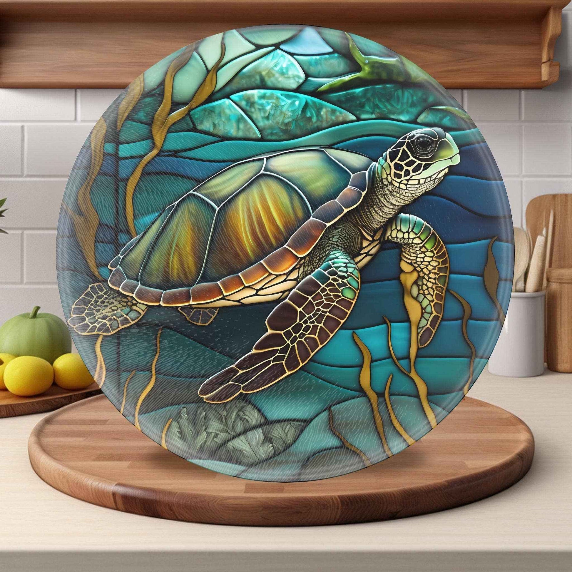 Turtle Tempered Glass Coastal Charcuterie Board: 12 inch