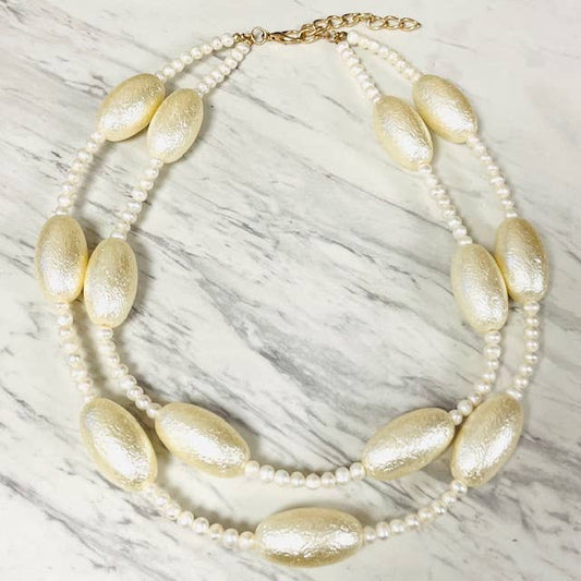Anita K By Blushing Pink - 2 Strand Freshwater Pearl & Brushed Resin Oval