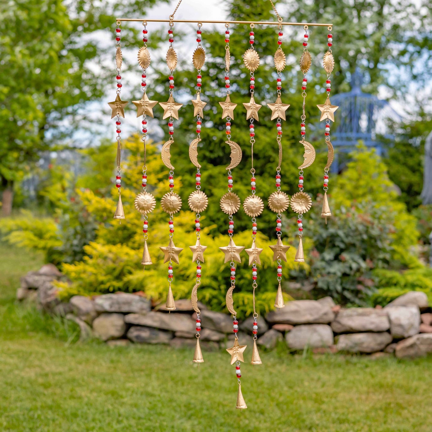 6 Assorted Gold Metal Curtain Wind Chimes with Dangling Bell