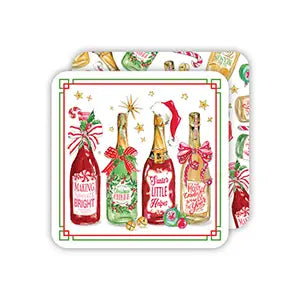 Square Coaster Handpainted Christmas Bottles