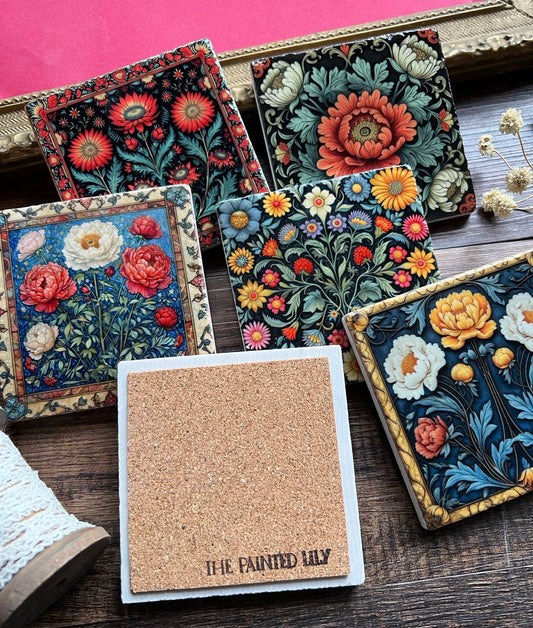 William Morris inspired stone coaster-Assorted Floral 2
