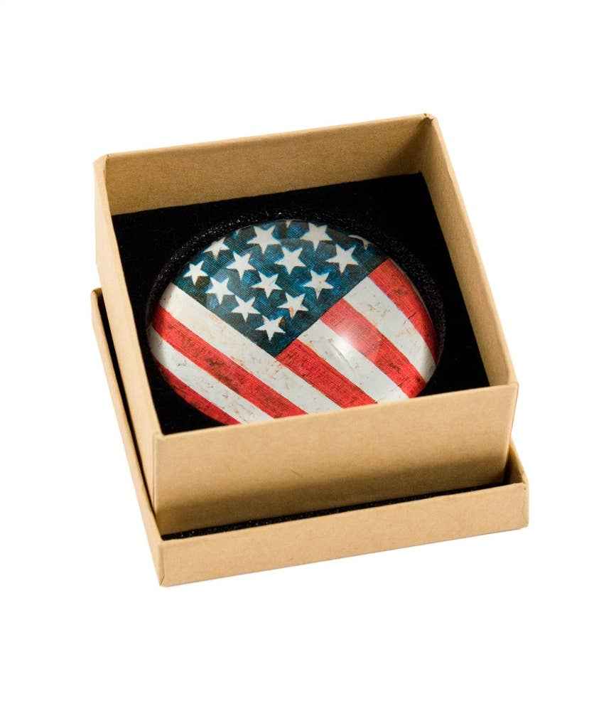 Vintage American Flag Crystal Dome Paperweight