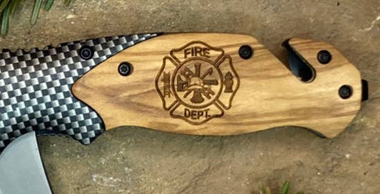 Firefighter Emblem Knife -Quail Tail Laser Art
