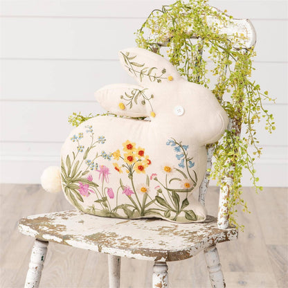 Embroidered Floral Rabbit Silhouette Pillow