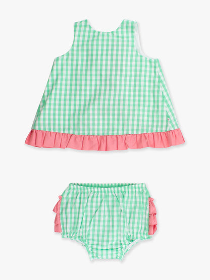 Classic Spring Green Gingham Ruffle Swing Top & Bloomer