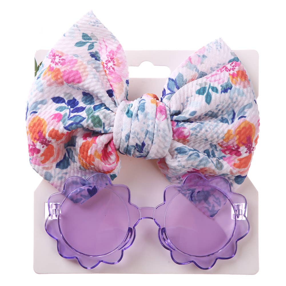 Baby Girl summer sea Sunglasses and floral Headband Set