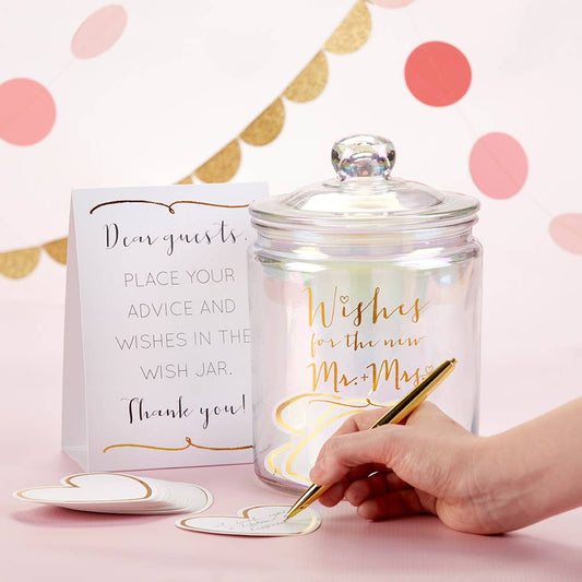 Irredescent Wedding Wish Jar with Heart-Shaped Cards