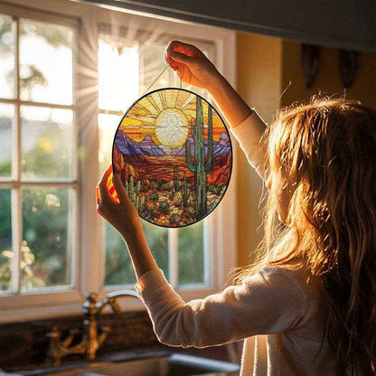 Southwestern Desert Sunset Suncatcher , Stained Glass Style