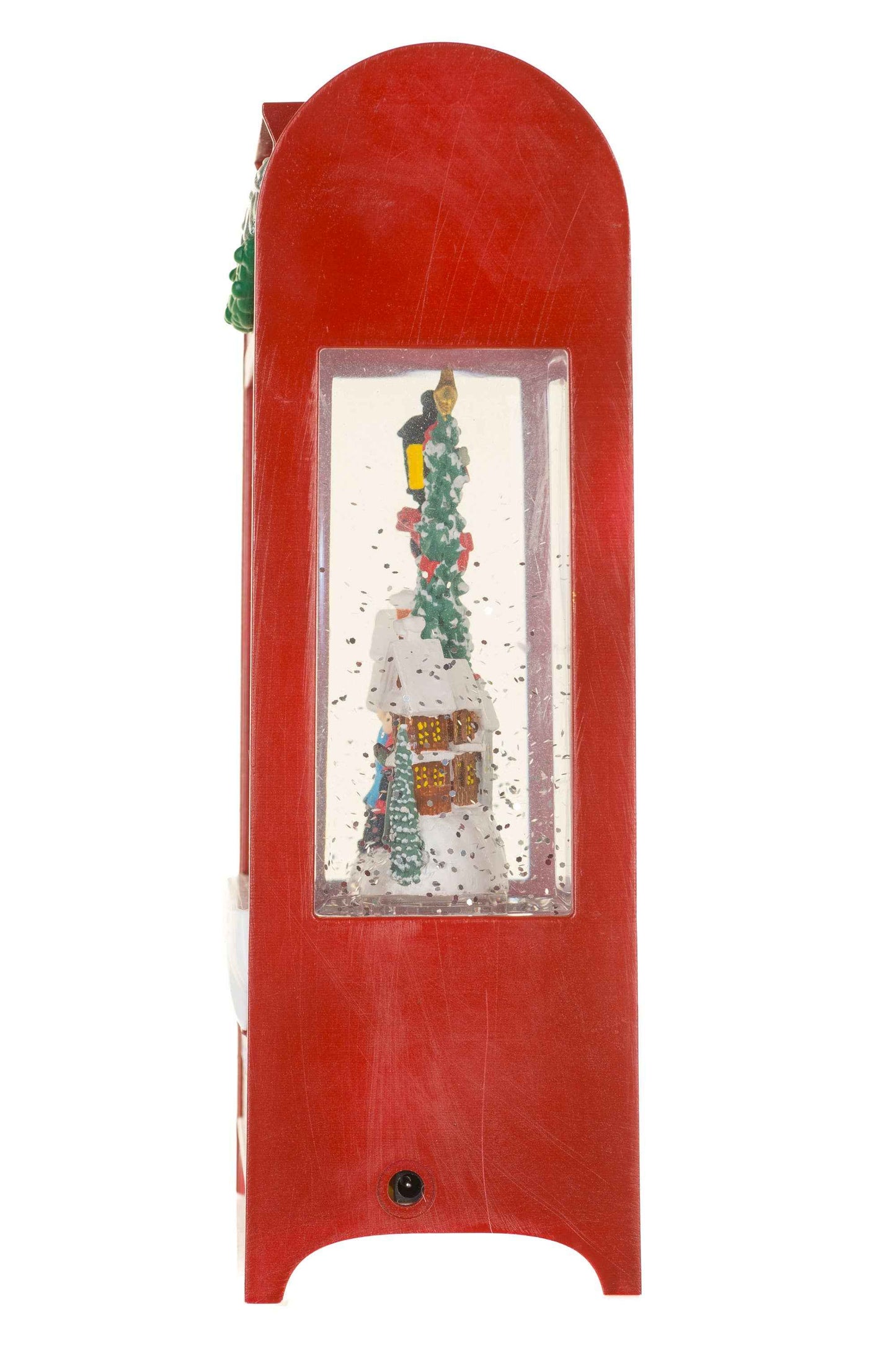 NEW-Burgundy Mailbox Snow Globe with Carolers in the city