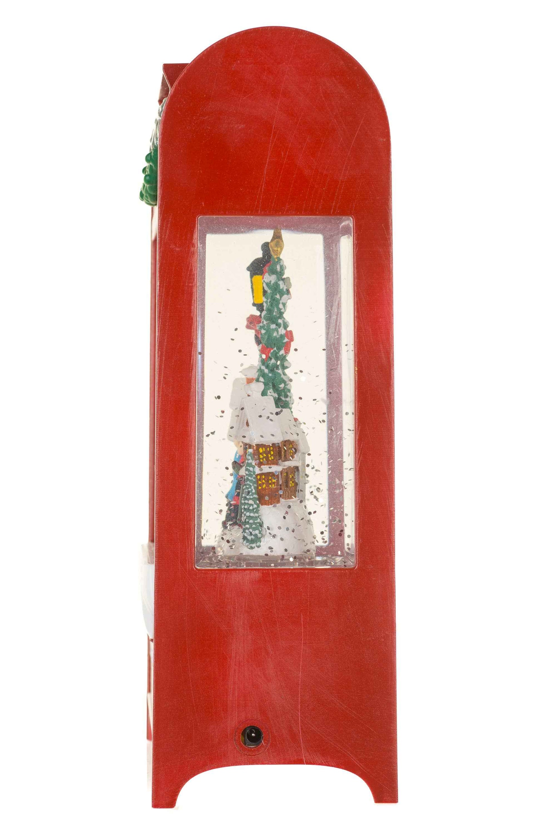 NEW-Burgundy Mailbox Snow Globe with Carolers in the city
