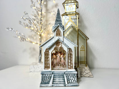 11" B/O Lighted Angel Church Glitter Globe - Nativity Decor