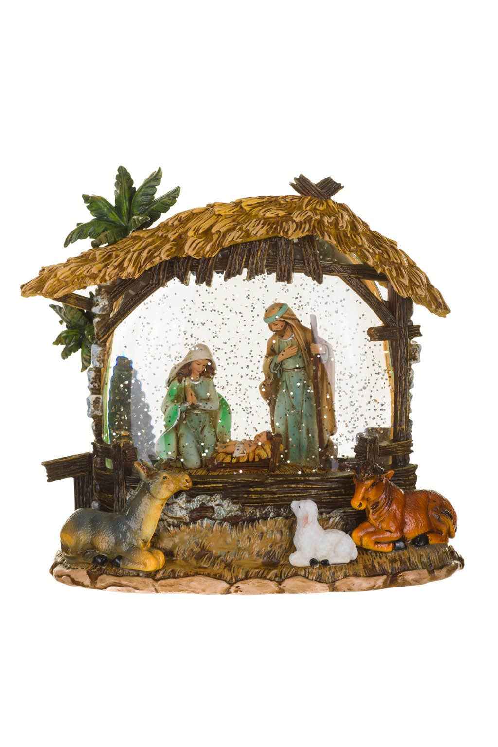 Yellow Led Nativity Stable Snow Globe