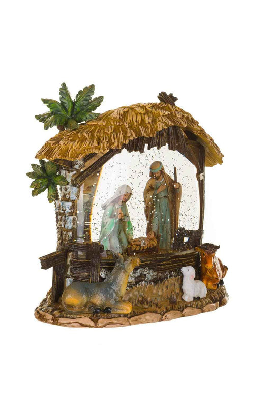 Yellow Led Nativity Stable Snow Globe
