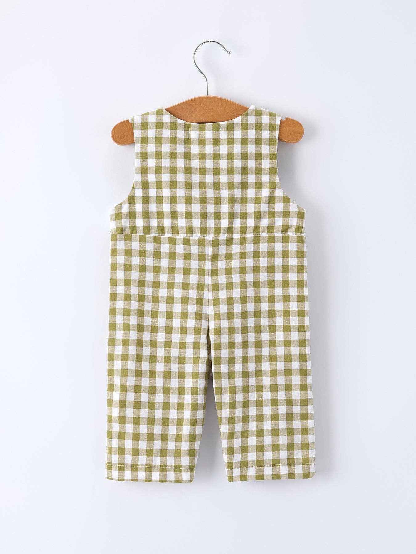 Green Plaid Fish Embroidered Smocked Baby Boy Romper: 3M