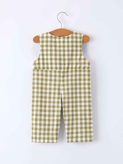Green Plaid Fish Embroidered Smocked Baby Boy Romper: 3M