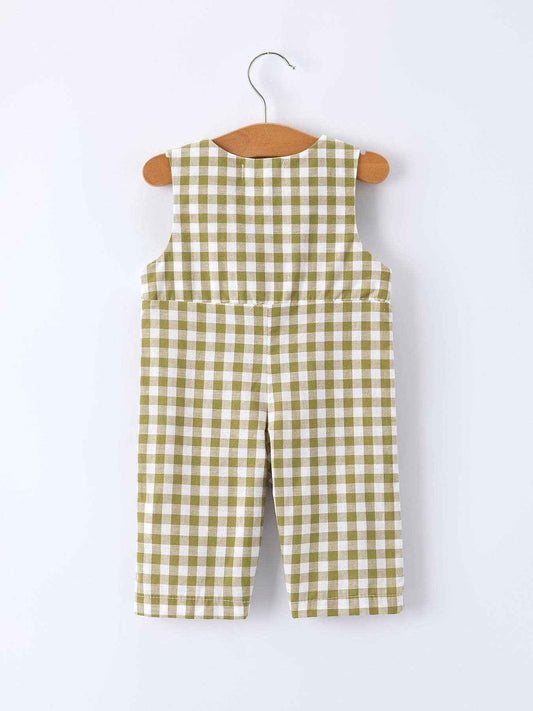 Green Plaid Fish Embroidered Smocked Baby Boy Romper: 3M